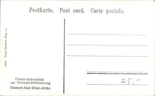 Ak Namibia Deutsch Südwestafrika, Fracht-Automobile zur Proviant-Beförderung