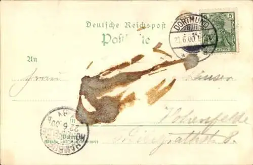 Litho Dortmund im Ruhrgebiet, Gasthaus Kaiser Wilhelm Thal, Innenansicht, Pferderennbahn