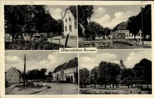 Ak Olbersleben Thüringen, Straßenpartien, Teich, Glockenturm