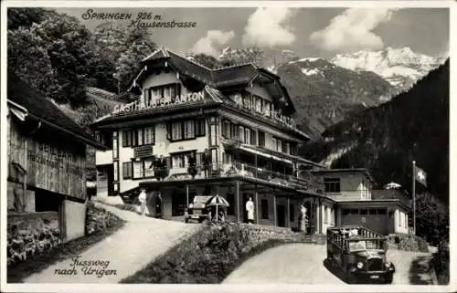 Ak Spiringen Kanton Uri, Klausenstraße, Gasthaus St. Anton, Fußweg nach Urigen