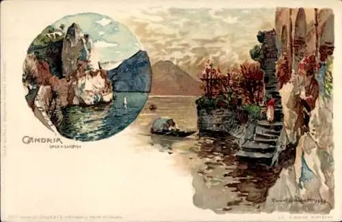 Künstler Litho Wielandt, Manuel, Gandria Kanton Tessin, Lago di Lugano, Felsen