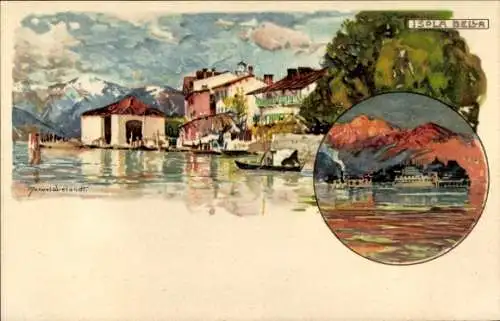 Künstler Litho Wielandt, Manuel, Isola Bella Lago Maggiore Piemonte, Seepartie