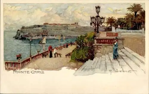 Künstler Litho Wielandt, Manuel, Monte Carlo Monaco, Promenade