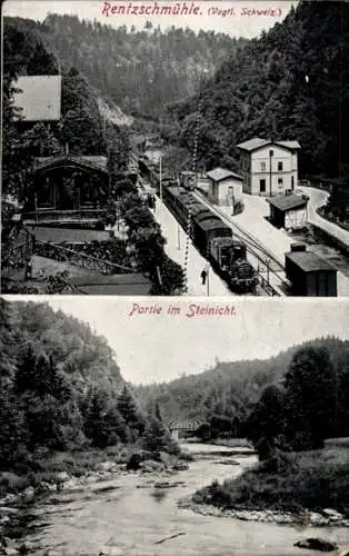 Ak Rentzschmühle Pöhl im Vogtland, Teilansicht, Eisenbahn, Steinicht