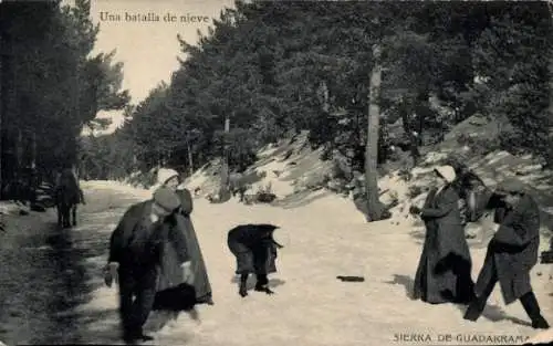 Ak Sierra de Guadarrama Spanien, Eine Schneeschlacht