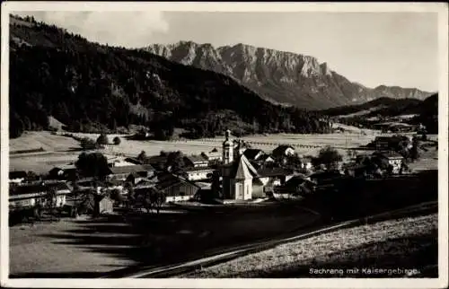 Ak Sachrang Aschau im Chiemgau Oberbayern, Gesamtansicht, Kaisergebirge