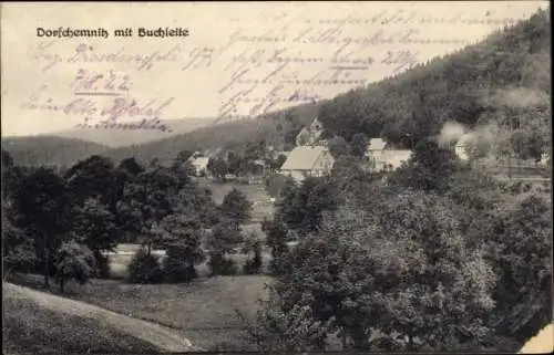 Ak Dorfchemnitz im Erzgebirge, Totalansicht mit Buchleite