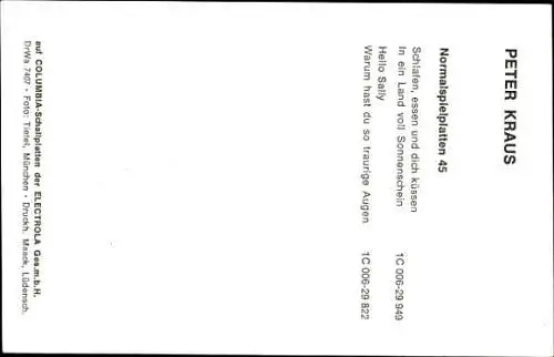 Ak Sänger Peter Kraus, Portrait, Emi, Autogramm