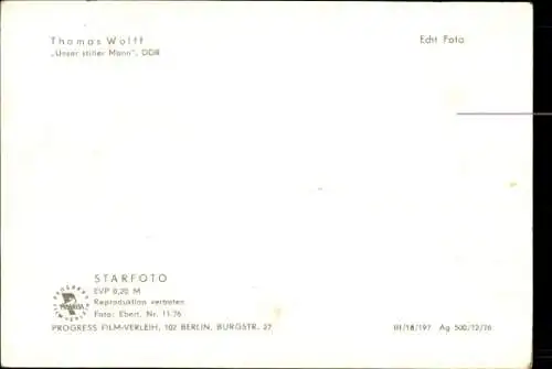 Ak Schauspieler Thomas Wolff, Portrait, Unser stiller Mann