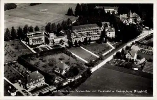 Ak Bad Wörishofen im Unterallgäu, Fliegeraufnahme, Sonnenhof, Parkhotel, Heimschule