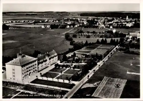 Ak Illertissen in Schwaben, Pr. Oberrealschule mit Heim, Fliegeraufnahme