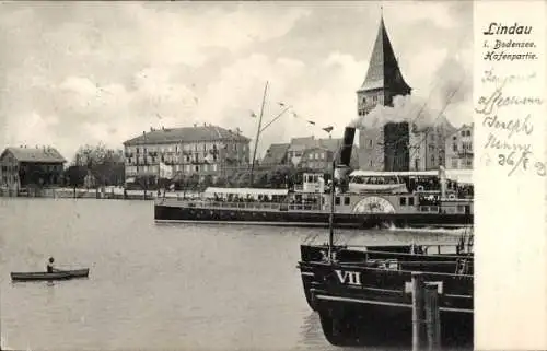 Ak Lindau am Bodensee Schwaben, Hafen, Dampfer