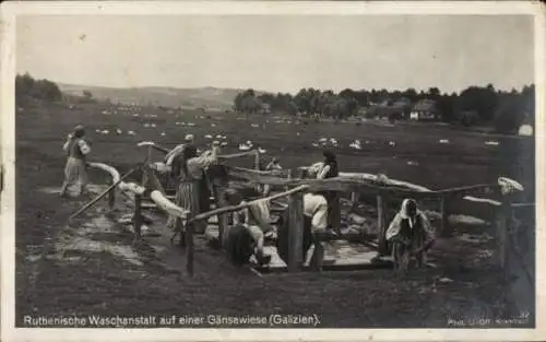 Ak Ruthenische Waschanstalt auf einer Gänsewiese, Galizien