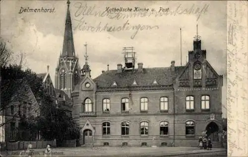 Ak Delmenhorst in Oldenburg, Katholische Kirche und Post