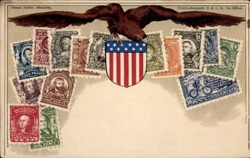 Briefmarken Wappen Ak USA, Amerikanische Fahne, Adler