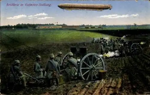 Ak Artillerie in Gefecht-Stellung, Deutsche Soldaten, Geschütz, Zeppelin