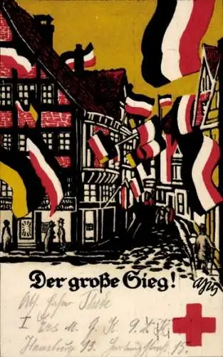 Ak Großer Sieg, Rotes Kreuz, Fahnen, Propaganda