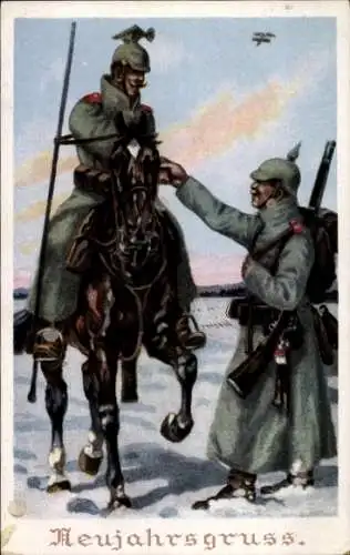 Ak Glückwunsch Neujahr, Deutsche Soldaten, Begrüßung, Pferd, Wache