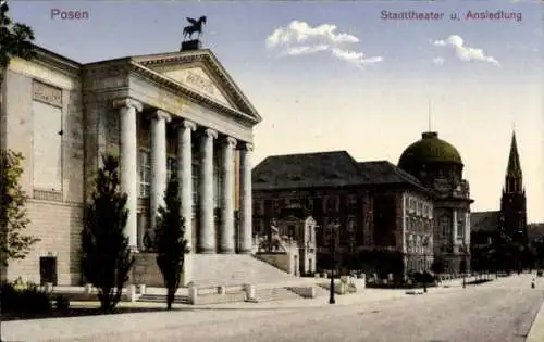 Ak Poznań Posen, Stadttheater und Ansiedlung, Straßenpartie