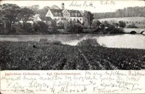 Ak Grillenburg Tharandt im Erzgebirge, Jagdschloss, königliche Oberforstmeisterei