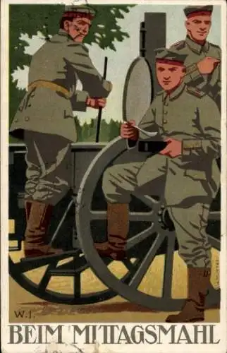 Künstler Ak Beim Mittagsmahl, Soldaten, Gulaschkanone, I. WK