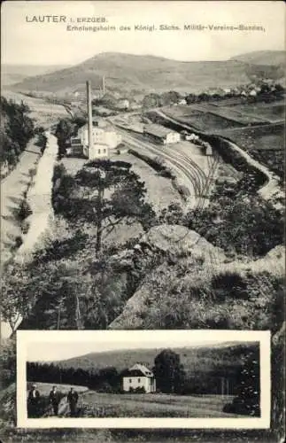 Ak Lauter Bernsbach im Erzgebirge, Erholungsheim des Kgl. Sächs. Militär Vereinsbundes, Bahnstrecke