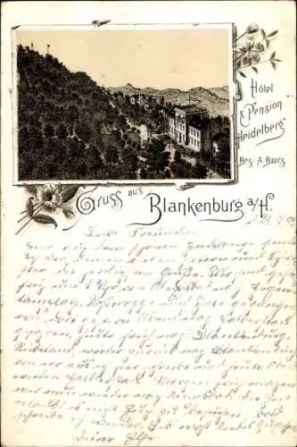 Passepartout Vorläufer Litho Blankenburg am Harz, Hotel-Pension Heidelberg