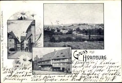 Ak Hornburg Mansfelder Land, Panorama, Straßenpartie, Fachwerkhaus