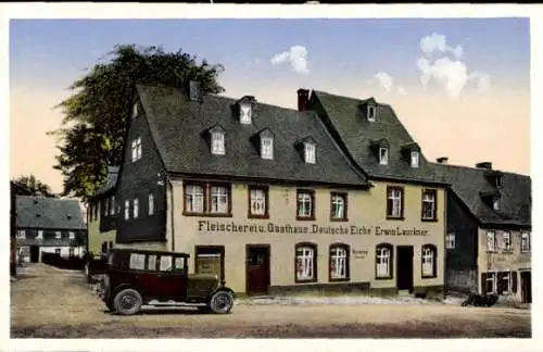 Ak Lauter Bernsbach im Erzgebirge Sachsen, Fleischerei, Gasthaus Deutsche Eiche, Erwin Lauckner