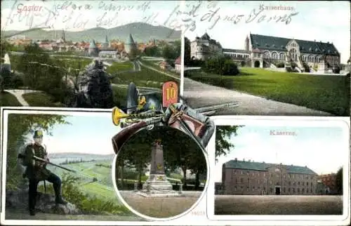 Ak Goslar am Harz, Kaserne, Kaiserhaus, Soldat in Uniform, Hannov. Jäger Batl. 10