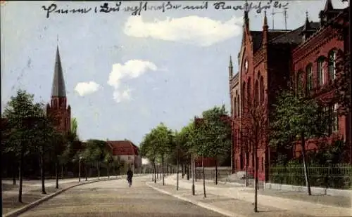 Ak Peine in Niedersachsen, Kirchturm, Burgstraße, Realschule