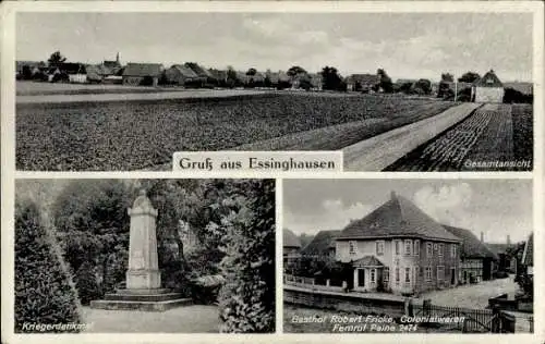 Ak Essinghausen Peine in Niedersachsen, Gesamtansicht, Kriegerdenkmal, Gasthof, Kolonialwaren