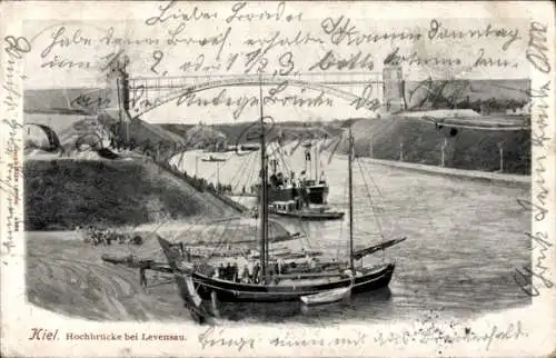 Ak Levensau Neuwittenbek in Schleswig-Holstein, Hochbrücke, Kaiser Wilhelm Kanal, Schiff