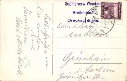 Ak Breitenbach Region Karlsbad, Ansicht der Dreckschänke im Schnee