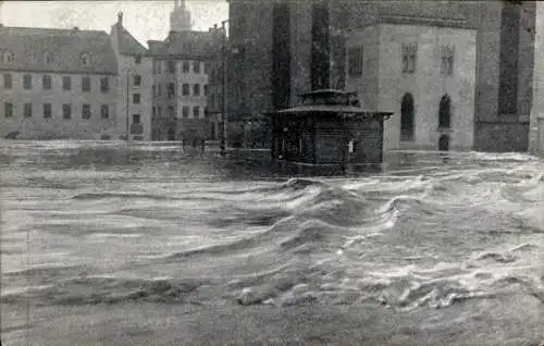 Ak Nürnberg in Mittelfranken Bayern, Hochwasserkatastrophe 5. Februar 1909, Obstmarkt