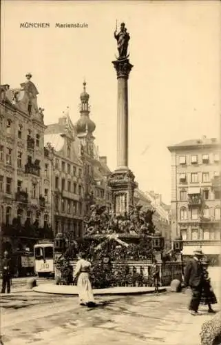 Ak München, Mariensäule, Passanten