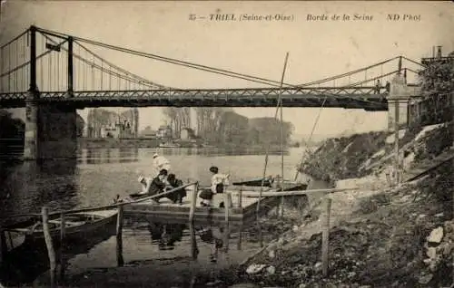 Ak Triel sur Seine Yvelines, Seineufer, Brücke