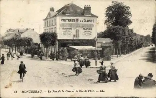 Ak Montereau Seine et Marne, La Rue de la Gare et la Rue de l'Est