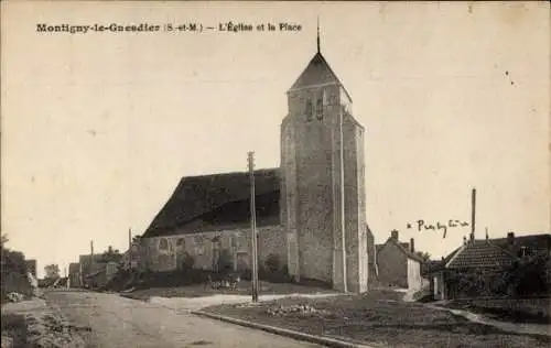 Ak Montigny le Guesdier Seine et Marne, Kirche, Place