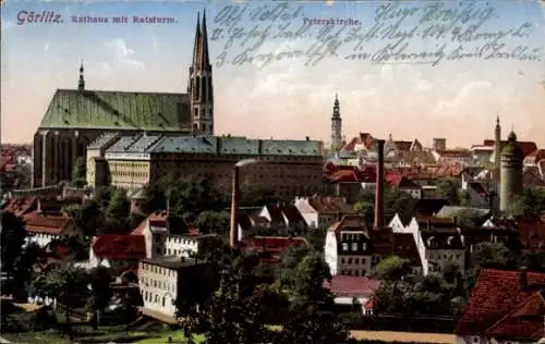 Ak Görlitz in der Lausitz, Rathaus, Ratsturm, Peterskirche