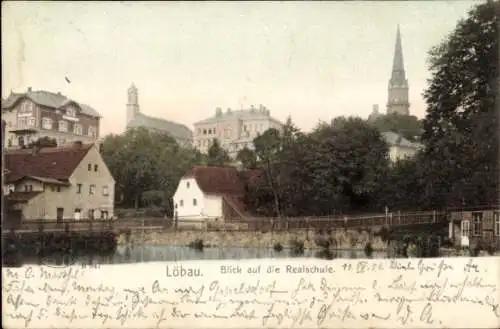 Ak Löbau in Sachsen, Realschule, Turm