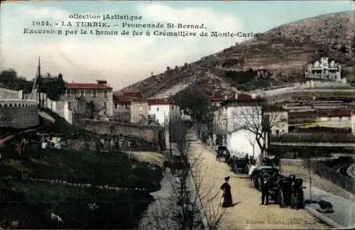 Ak La Turbie Alpes Maritimes, Promenade St-Bernad, Ausflug mit der Bahn