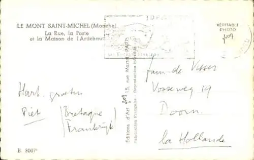 Ak Le Mont Saint Michel Manche, Straße, Postamt, Maison de l’Artichoke