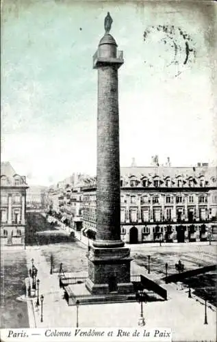 Ak Paris, Vendome-Säule und Rue de la Paix, Häuser