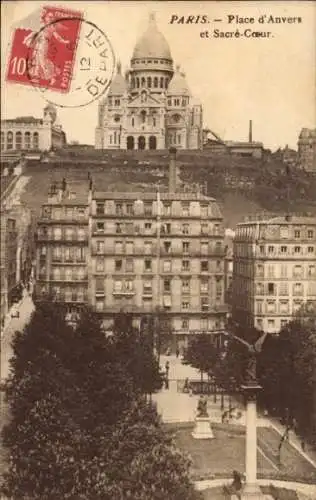 Ak Paris XVIII. Montmartre, Basilika Sacré-Coeur, Place d’Anvers