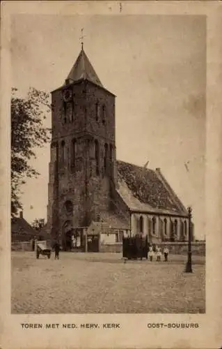 Ak Oost Souburg Zeeland Niederlande, Toren met Ned. Herv. Kerk