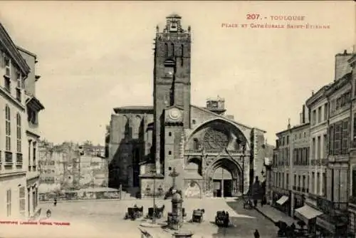 Ak Toulouse Haute Garonne, Place, Cathedrale Saint Etienne