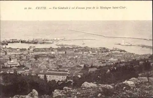 Ak Cette Hérault, Vue Generale a vol d'oiseau prise de la Montagne Saint-Clair