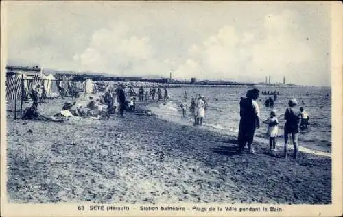 Ak Sète Cette Hérault, Station balneaire - Plage de la Ville pendant le Bain