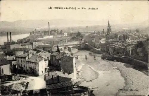 Ak Le Pouzin Ardèche, Gesamtansicht, Fluss, Brücke